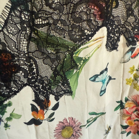 Joie White Floral Midi Dress with Black Lace Trim - Picture 6 of 8